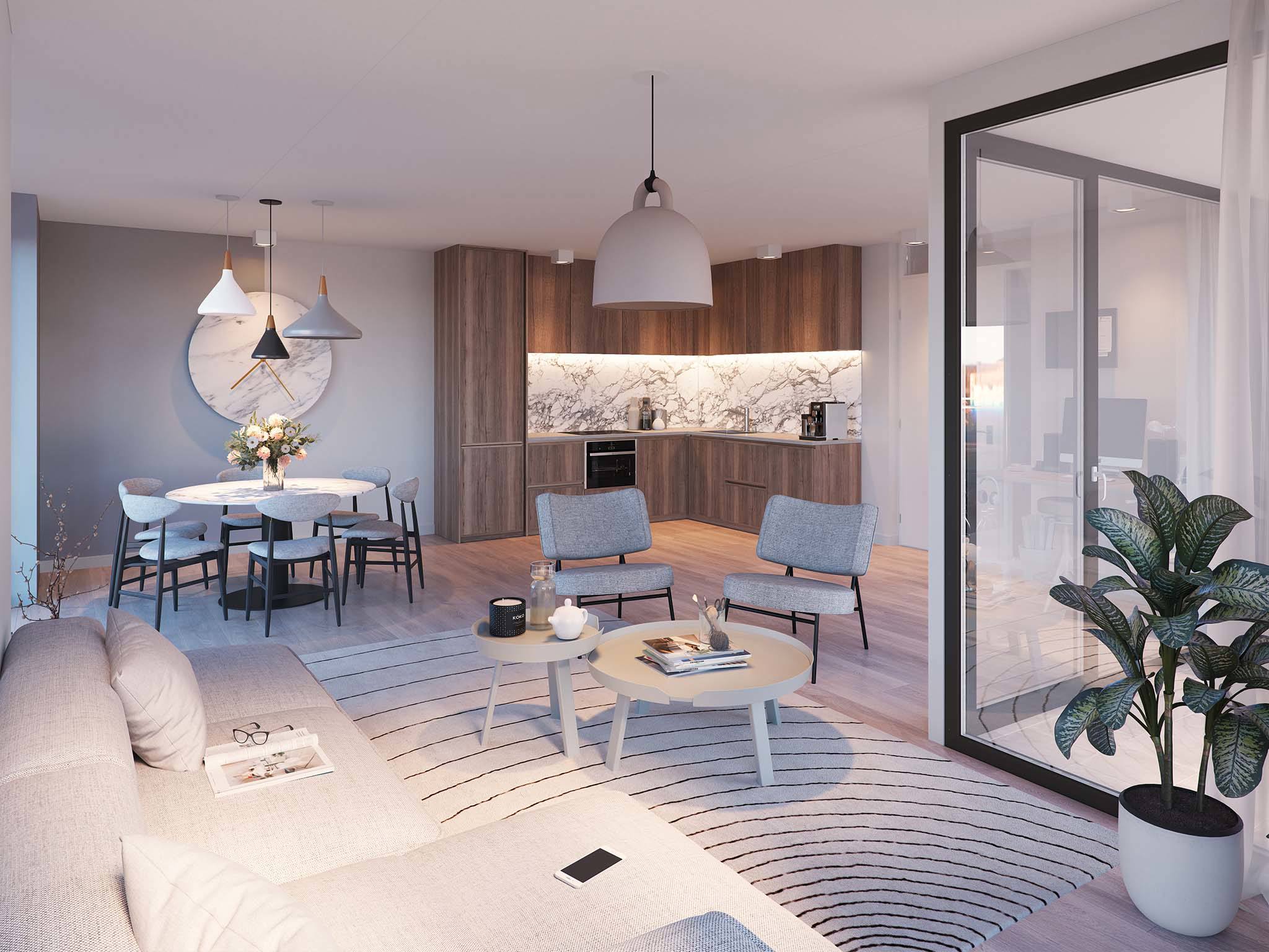 Nieuwbouw Hengelo Woontoren Apollo A3 3-kamer App Woonkamer 2048X1536